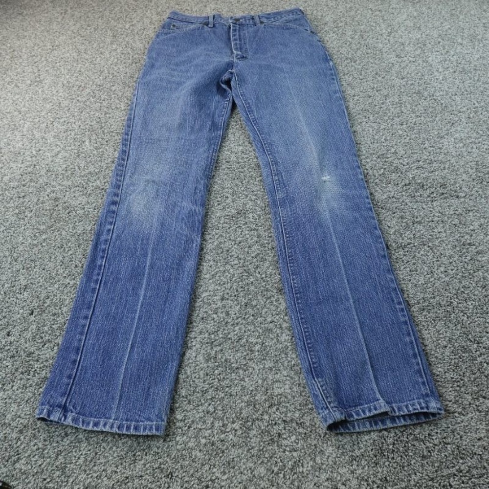 VTG Lee Jeans Mens 32X32 Dark Blue‎ Denim Pants Hickory Stripe Talon Zip USA